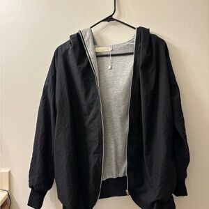 Black Zip-Up Hoodie with Gray Inner Layer
